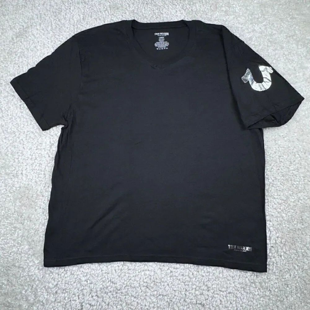 True Religion V-Neck Black Silver Logo T-Shirt